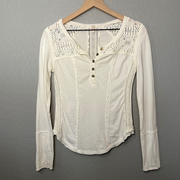Free‎ People Cream Cotton Crochet Peasant Top Size XS - Picture 1 of 7